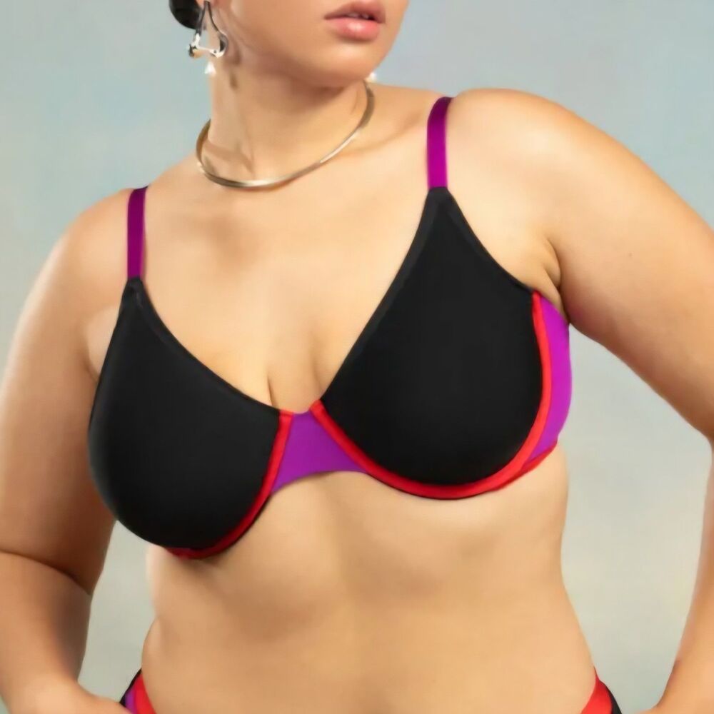 Parade Re:Play Unlined Underwire Bra Black Purple Red Colorblock M+/34DD/34DDD